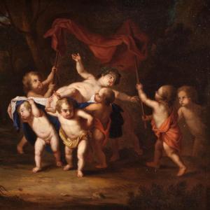 Antico dipinto fiammingo del XVIII secolo, Baccanale