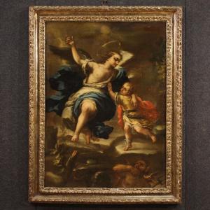 Grande dipinto italiano del XVII secolo, Tobiolo e L'Angelo