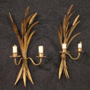 Coppia di applique francesi in ferro dorato