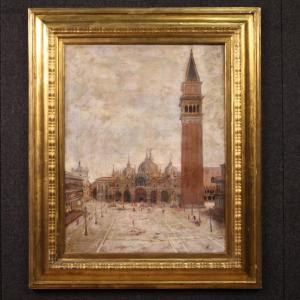 Dipinto veduta di Piazza San Marco siglato e datato 1917