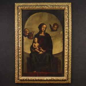 Grande quadro religioso del XVII secolo, Madonna col Bambino e Cherubini