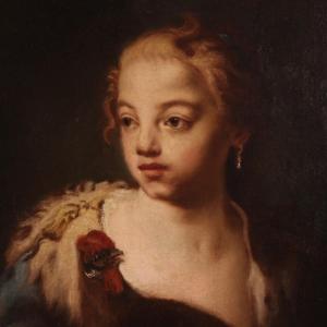 Antico dipinto ritratto di fanciulla del XVIII secolo