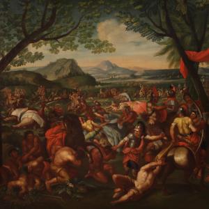 Grande dipinto battaglia del XVIII secolo, Alessandro Magno e Poro