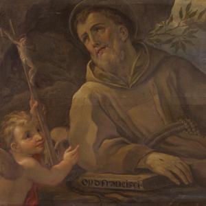 Grande dipinto religioso del XVIII secolo, San Francesco d'Assisi