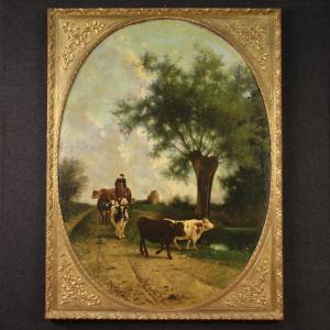 Antico dipinto italiano paesaggio firmato e datato 1881