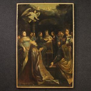 Antico dipinto italiano Sposalizio della Vergine del XVIII secolo