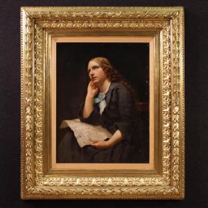 Grande dipinto ritratto di Dama del XIX secolo