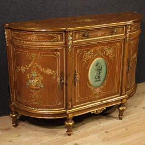 Credenza italiana in legno dipinto e dorata del XX secolo