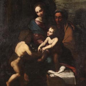 Grande dipinto italiano del XVII secolo, Sacra Famiglia con San Giovannino
