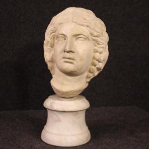 Antica scultura italiana, testa in marmo bianco del XVII secolo