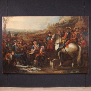 Grande quadro francese del XVIII secolo, fermata dei granatieri a cavallo della guardia del Re