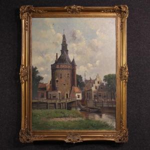 Dipinto olandese veduta della città di Hoorn del XX secolo
