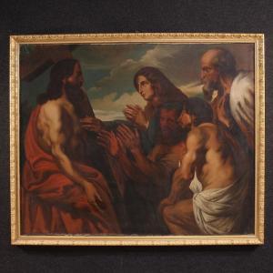 Grande quadro fiammingo del XIX secolo, Cristo perdona i peccatori penitenti