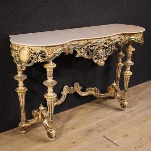 Console italiana laccata e dorata in stile eclettico del XX secolo