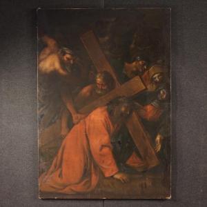 Antico dipinto italiano Via Crucis del XVII secolo