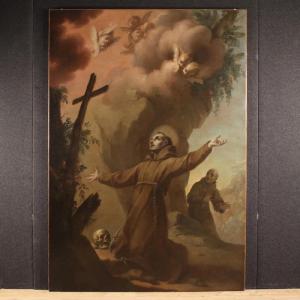 Grande quadro italiano del XVIII secolo, estasi di San Francesco d’Assisi