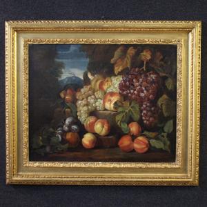 Antico dipinto italiano del XVII secolo, natura morta con frutta