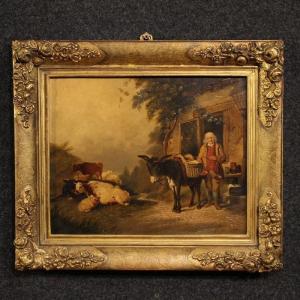 Antico dipinto inglese scena campestre datato 1866