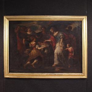 Grande dipinto italiano del XVII secolo, Mosè salvato dalle acque