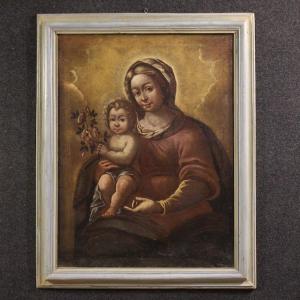 Antico dipinto italiano Madonna con bambino del XVII secolo