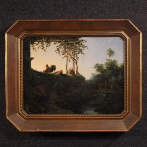 Dipinto italiano del XIX secolo, paesaggio di campagna