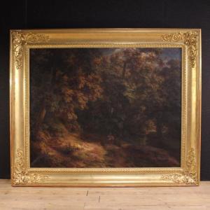 Monumental 19th-century painting signed by A. Casanova, depicting a woodland landscape