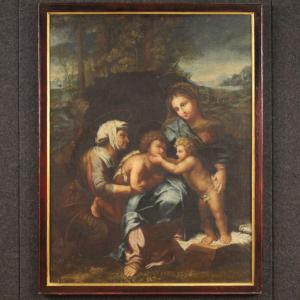 Vierge à l'Enfant Sainte Anne Et Saint Jean Du 17ème Siècle