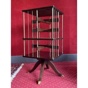English 19th Century Mahogany And Brass Revolving Bookcase /
