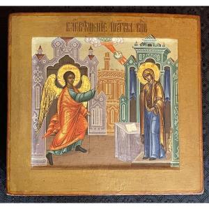 Rare Icon Of The Annunciation, Russia 18th Century / Virgin Mary / Gabriel / Mother Of God