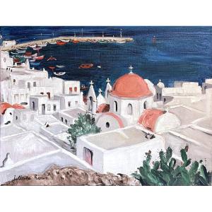 Juliane Hervé (1921-2006), Greece Mikonos, Oil On Canvas