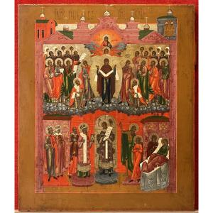 Large Icon Of The Protection Of The Mother Of God, Russia 19th Century, Pokrov Mary Viel
