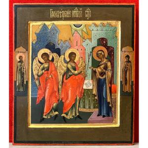 Icon Of The Annunciation, Mstiora School, Russia 19th Century / Virgin Mary / Archangel Gabriel