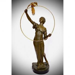 Woman With Parrot D Alfred Brandel (1889/1973) In Bronze