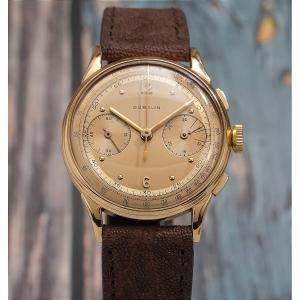 Gubelin Bi-compax Chronograph 36 Mm 18k Yellow Gold -1950- 