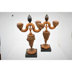 Rare Pair Of 19th Century Thuja Root Candelabra