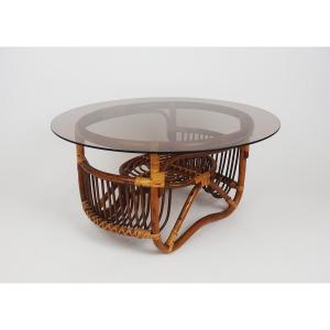 Rattan And Glass Coffee Table