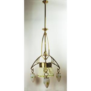 Art Nouveau Brass Chandelier