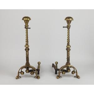 Pair Of Neo-gothic Bronze Andirons