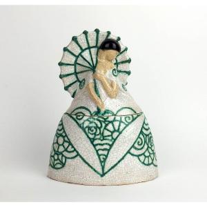 "woman With An Umbrella"large  Ceramic Box By Edouard Cazaux