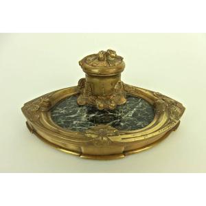 Bronze And Marble Inkwell By Marionnet