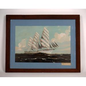 "three-masted Ship On A Stormy Sea" Stencil By Georges Fouillé