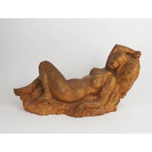 Sculpture "reclining Nude Woman" By Costi