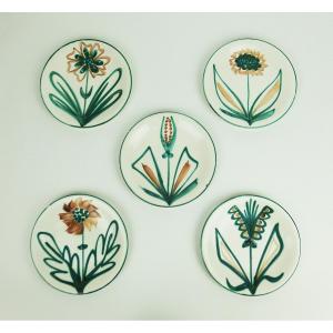 Set Of Five Ceramic Dessert Plates By Robert Picault