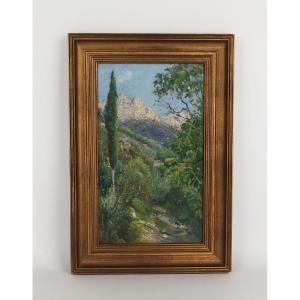 "southern Landscape" Oil On Cardboard  By Henri Vignet