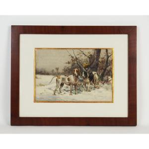 "hunting Dogs" Watercolor By René Valette