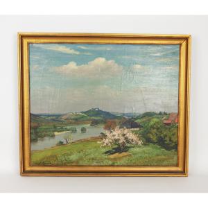 "landscape Of Sancerre"oil On Canvas By Claude Rameau
