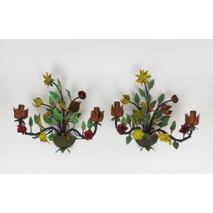 Pair Of Bouquet Of Flowers Sconces