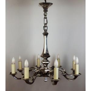 Art Deco Silver-plated Bronze Chandelier
