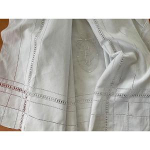 Large Sheet With Work Of Days On Fine White Linen Canvas And Eb Cartridge Hand Linen Embroidery