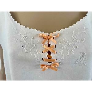Day Shirt Entirely Hand-embroidered On Fine White Linen - Linge Ancien
